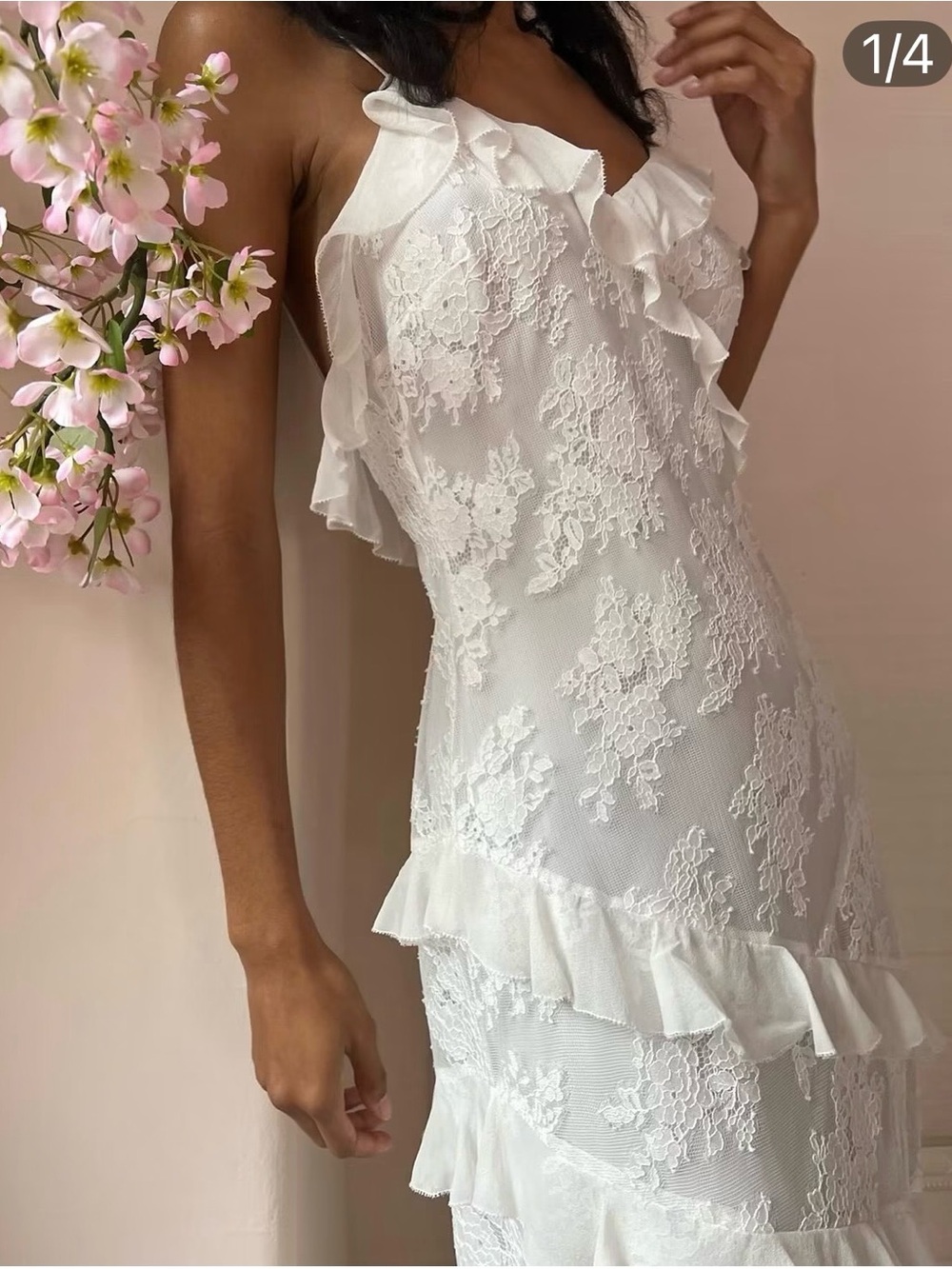 LoveShackFancy Rialto Ruffled Lace Maxi Gown Dress White Size 2